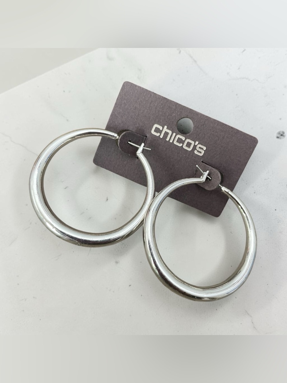 Chico's Polished Silver Hoop Earrings